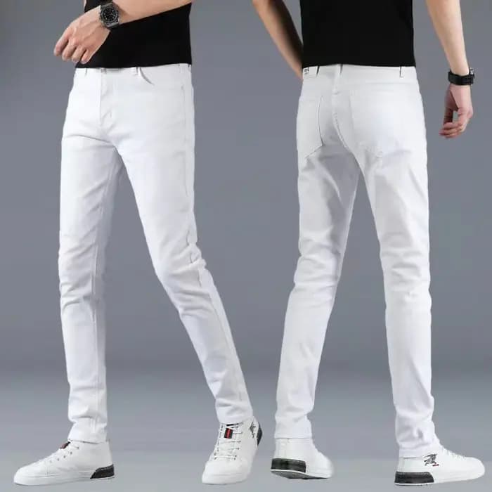 Mode hommes coupe ajustée Denim crayon pantalon de haute qualité noir blanc maigre Stretch jean homm