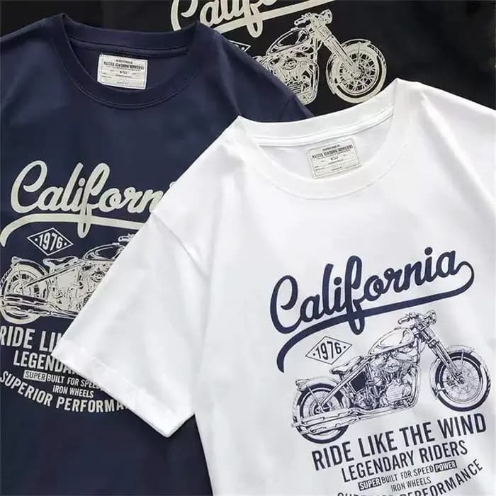 May kaki américain vintage lourd T-shirt double coton motard imprimé apprêt col rond T-shirt à manches courtes