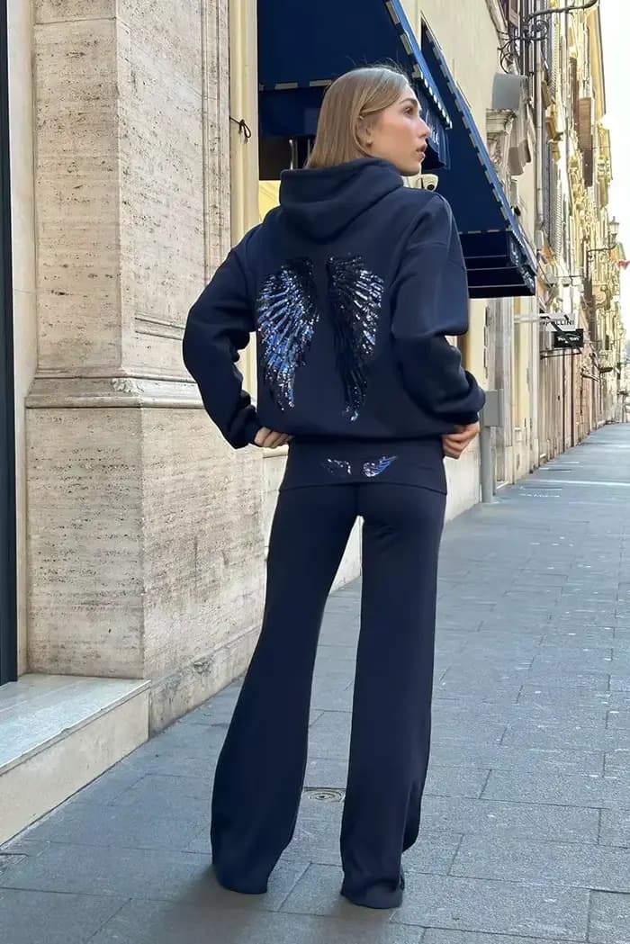 Sweat à capuche ailes d'ange à paillettes pour femmes