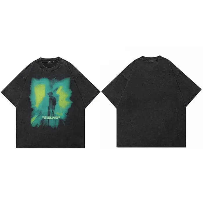 Hip Hop Streetwear 2025 hommes T-Shirt surdimensionné vert lumière graphique T-Shirt rétro lavé noir