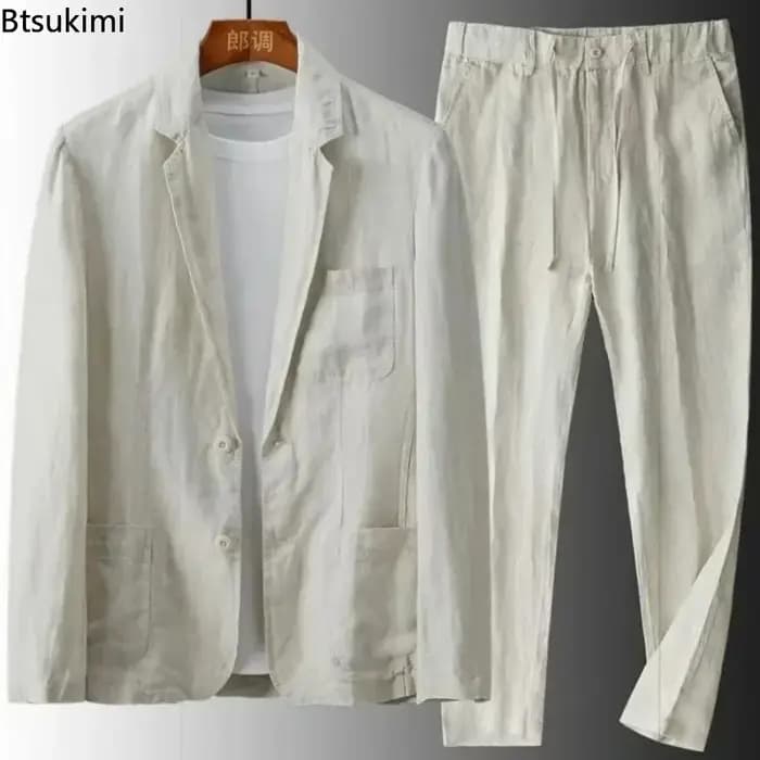 Ensemble décontracté homme printemps-été en coton et lin