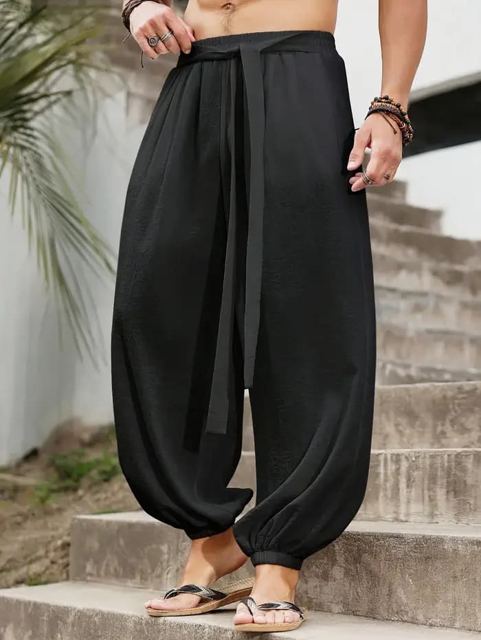 FGKKS flambant neuf hommes pantalons mode Style ample confortable coton pantalon homme noir solide