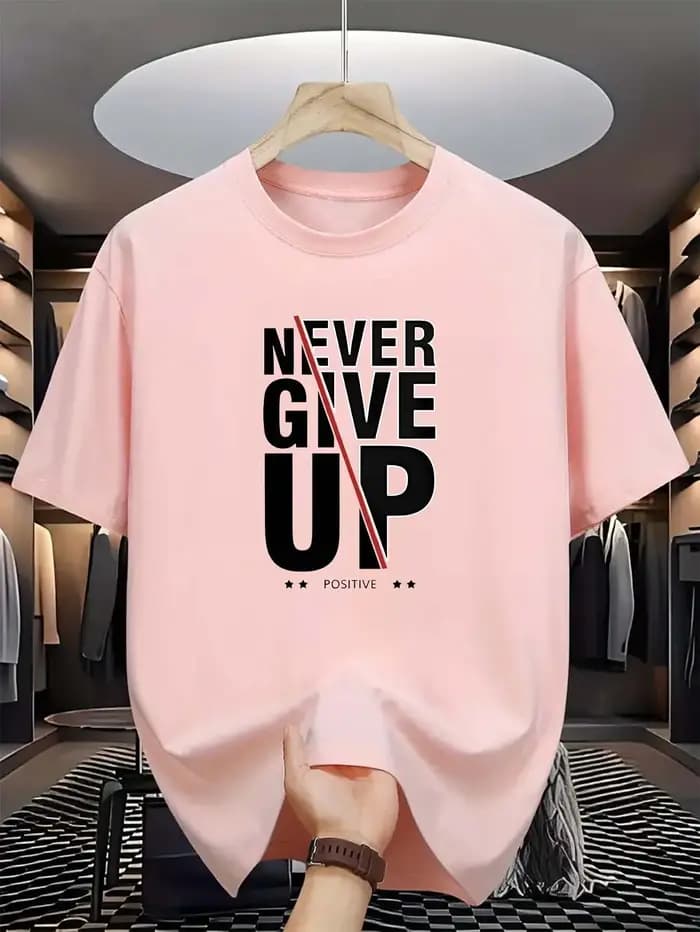 T-shirt pour homme à imprimé monogramme 'Positive' - 'Never Give Up' - Motif graphique tendance - Décontracté - Manches courtes - Haut confortable - T-shirts gothiques
