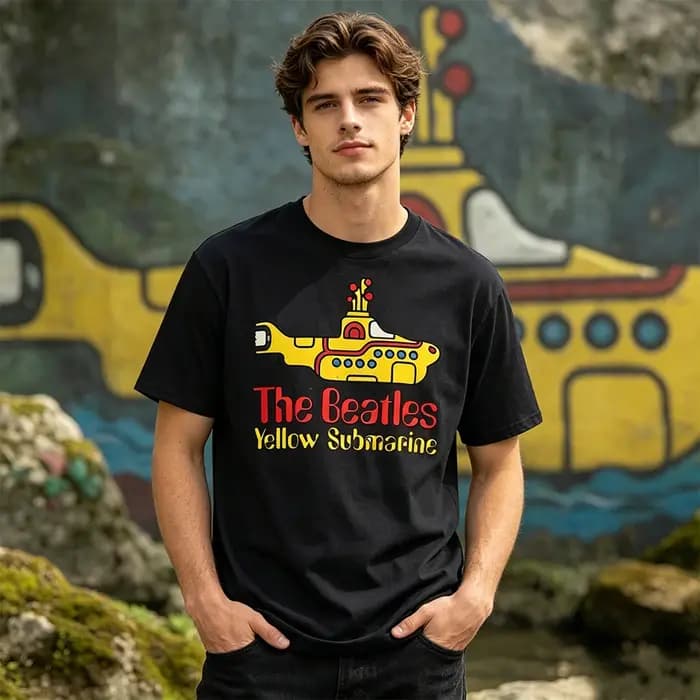 T-shirt The Beatles Black Rock Band