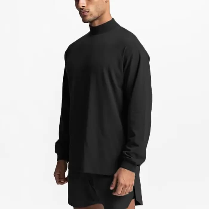 T-shirts de course à manches longues surdimensionnés pour hommes col roulé épaule tombante sport ample Fitness t-shirt