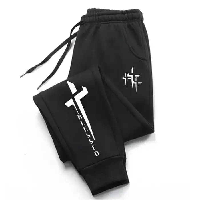 Pantalon de jogging en molleton pour homme, imprimé croix, collection automne-hiver, idéal pour le s