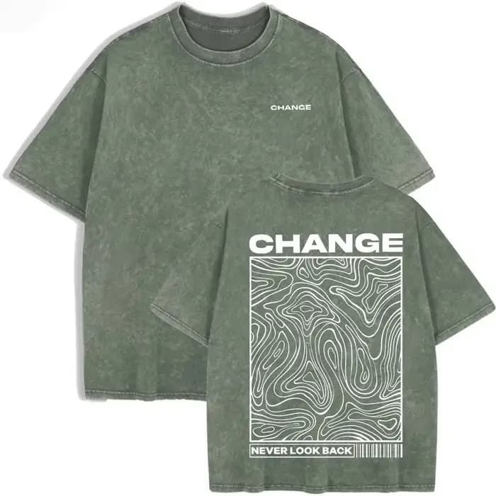 T-shirt minimaliste imprimé « CHANGE Never Look Back » noir délavé style streetwear