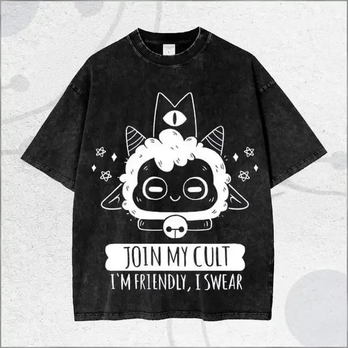 T-shirt Cult of The Lamb délavé, vêtements personnalisés adaptés à toutes les saisons, grande taille
