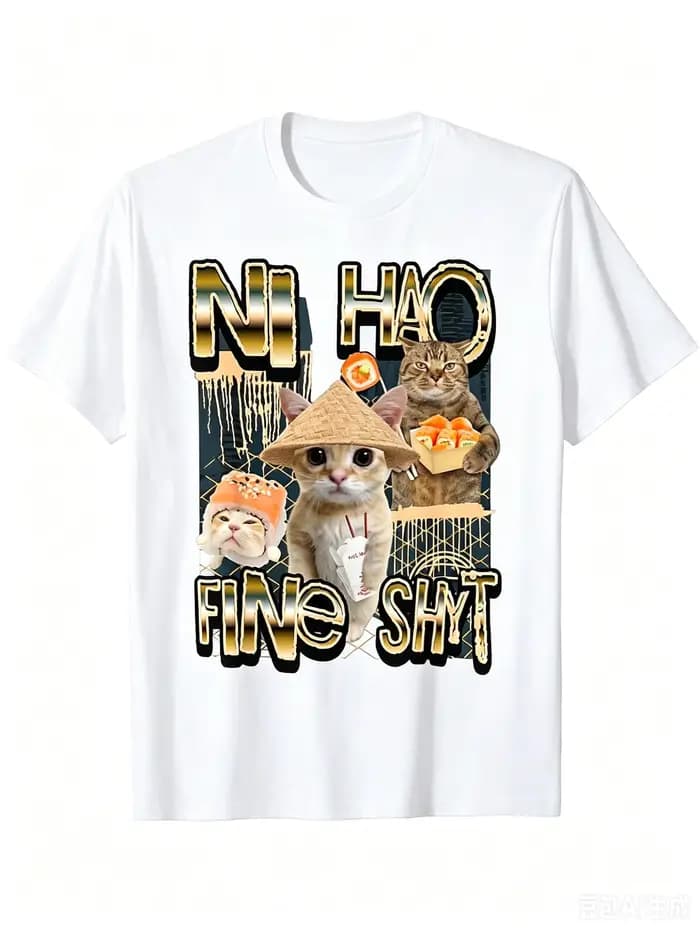 T-shirt humoristique Ni Hao Fine Shyt Funny Brainrot Gen Z Meme