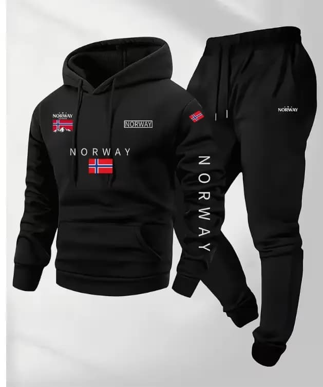 Ensemble 2 pièces sweat à capuche et pantalon de survêtement à cordon de serrage avec motif lettres norvégiennes de