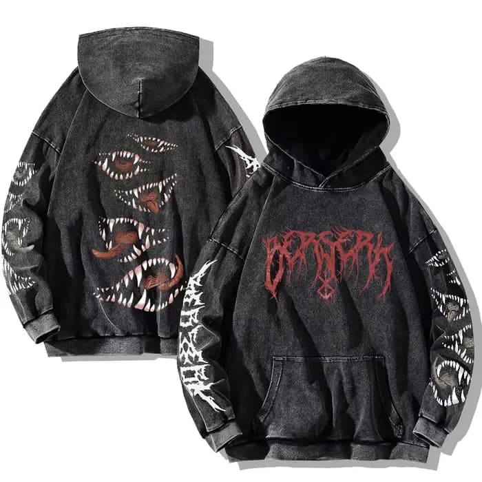 Berserk imprimé délavé sweats à capuche gothique Vintage coton sweat