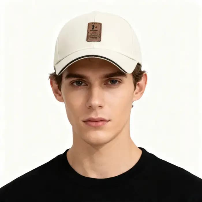 Casquette de baseball kaki avec étiquette en tissu vintage pour hommes