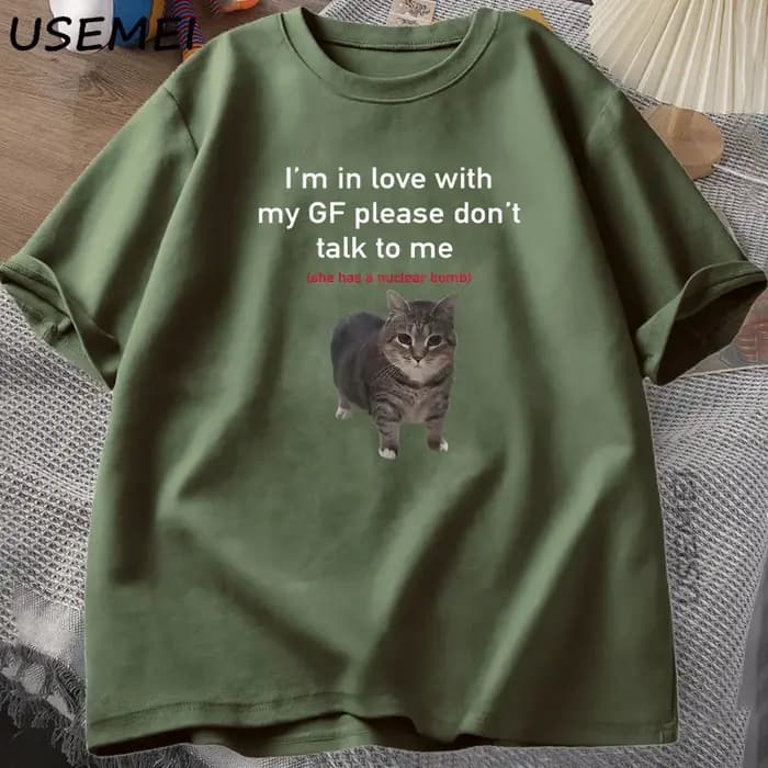 Je suis amoureux de mon GF drôle chat T-shirts petits amis coton ample col rond surdimensionné T-shirt hommes à manches