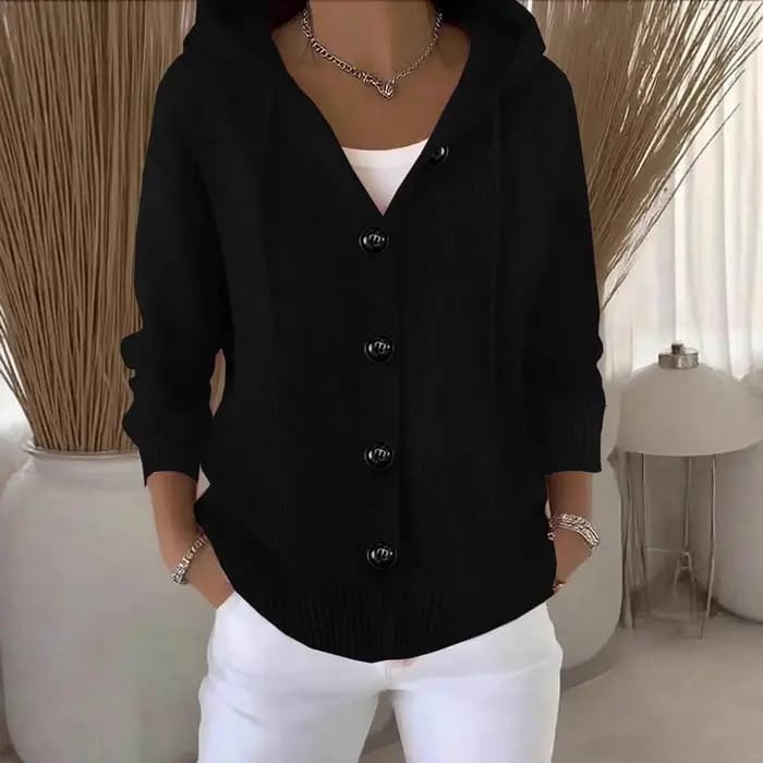 Nouveau sweat à capuche femmes à manches longues tricoté hauts Cardigan veste bordure bouton pull