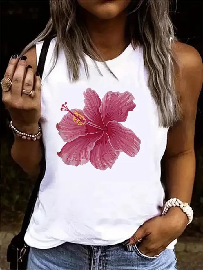 T-shirt graphique à fleurs imprimé années 90, débardeur vintage graphique, haut décontracté sans man