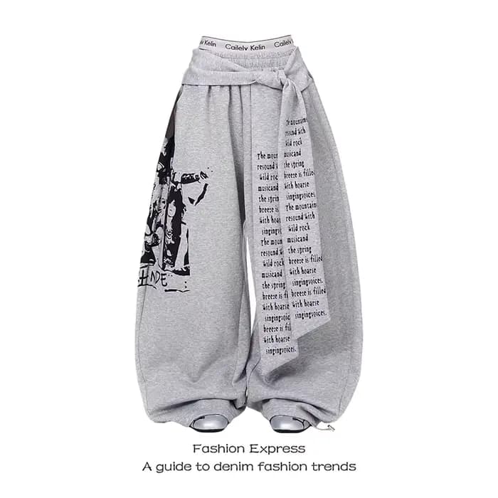 ZHIZOU femmes gris gothique Baggy Y2k lettre impression pantalon Harajuku années 2000 Vintage surdim