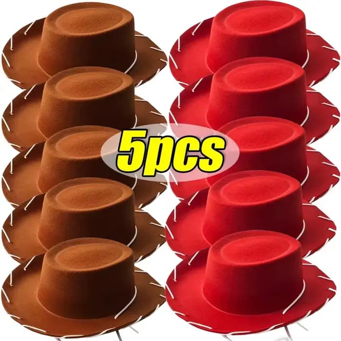 Chapeau de cowboy en feutre marron-rouge pour enfants
