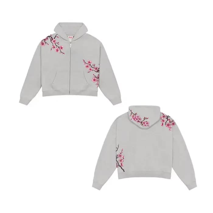 Sakura Bloom – sweat à capuche brodé pour femmes, coupe ample, fermeture éclair, manteau avec esthét