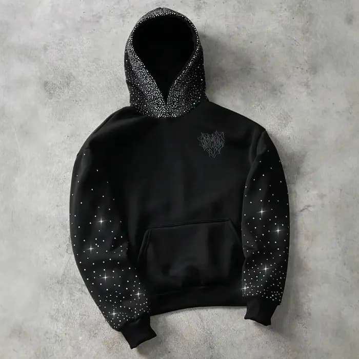 Pull tendance unisexe avec broderie d'amour, motif tridimensionnel et lettres imprimées en strass, s