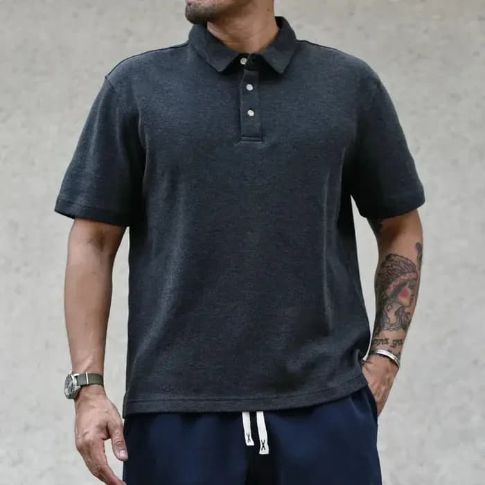 Sauce Zhan hommes T-shirt col Henry solide Polo pur coton manches courtes décontracté coupe ample 250g