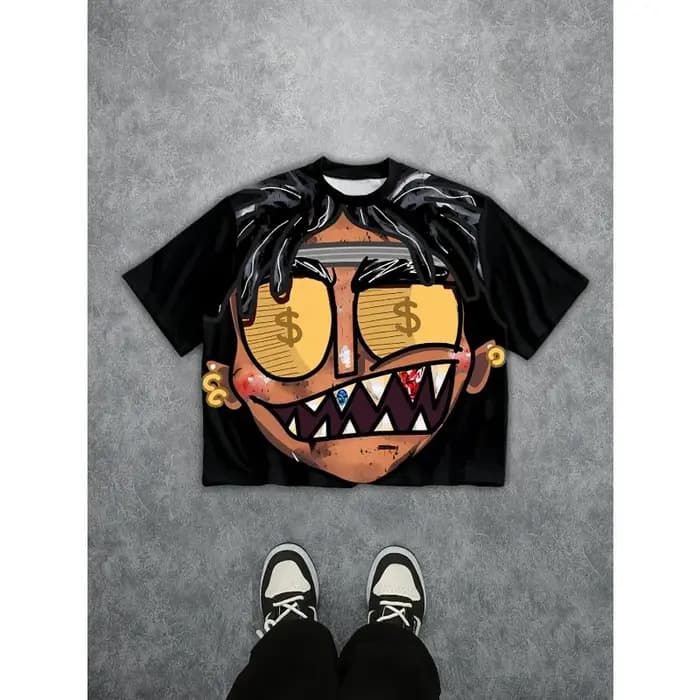 T-shirt à motif de dessin animé abstrait pour hommes