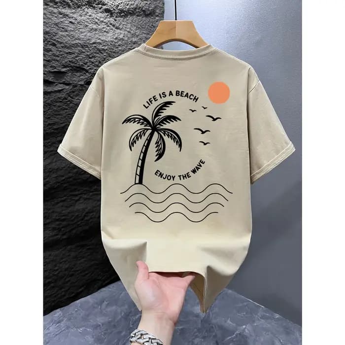T-shirt graphique Life Is A Beach Palm Tree pour hommes et femmes, streetwear d'été, manches courtes, décontracté, en coton, vintage, pour la plage