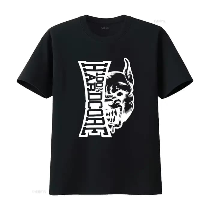 T-shirt essentiel 100 HARDCORE pour homme, noir, avec imprimé dos Gabber pour femme, vintage, délavé