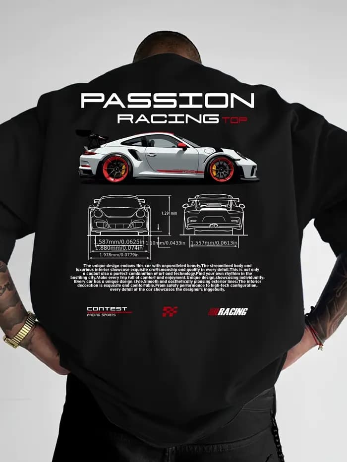 T-shirt d'été pour homme avec imprimé motif Racing haut de gamme