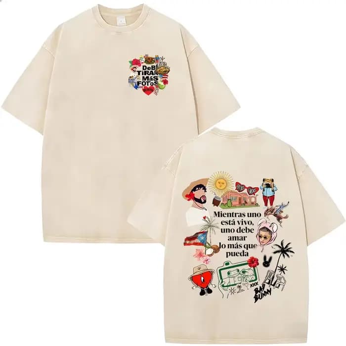 T-shirts vintage délavés Bad Bunny Debi Tirar Mas Fotos DTMF – Vêtements pour hommes