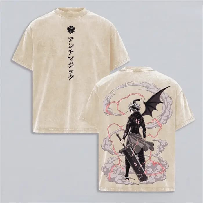 T-shirt Asta Black Clover Anime Vintage Y2k Lavé Oversize Décontracté Été Manches Courtes Coton Homme