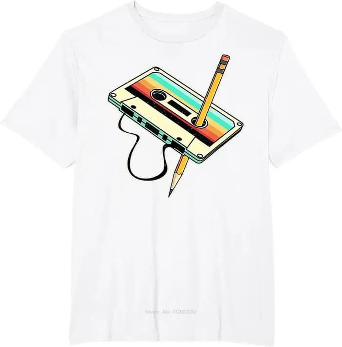 Années 80 Cassette bande crayon 1980 rétro Vintage retour musique T-Shirt été hommes vêtements