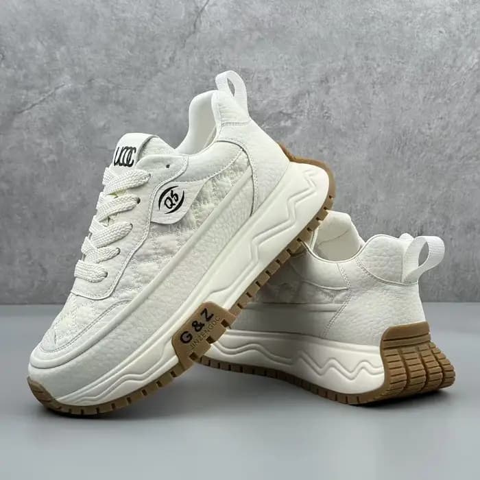 Chaussures Homme Tendance de Luxe en Cuir, Baskets Sportives Décontractées Style Papa, Semelle Épaisse Rehaussante, Collection Automne