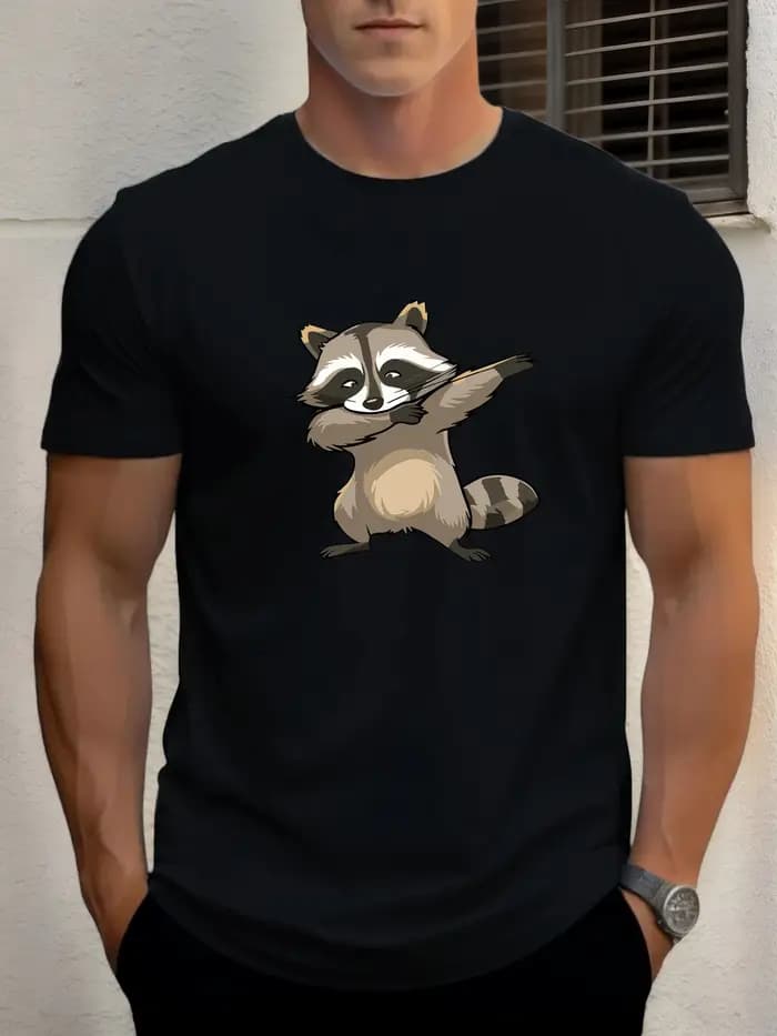 T-shirt pour hommes raton laveur 100 % coton imprimé graphique été col rond t-shirt décontracté resp