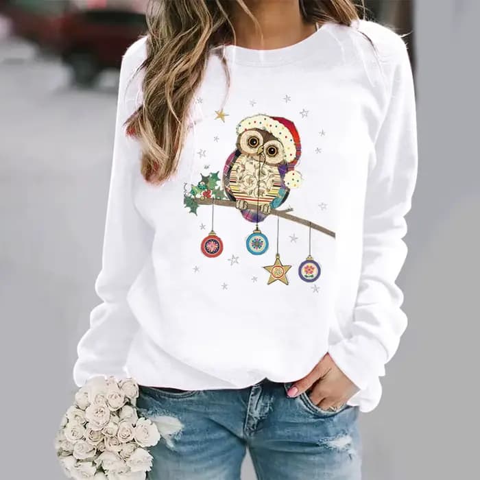Sweat à capuche col rond imprimé mode hibou pull Base