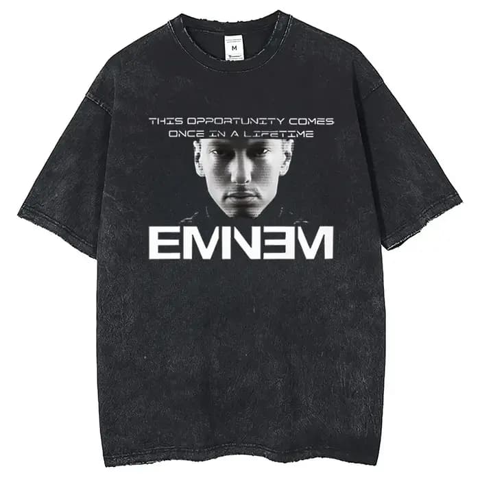 Nouveau T-shirt unisexe délavé avec motif graphique Eminem World Tour