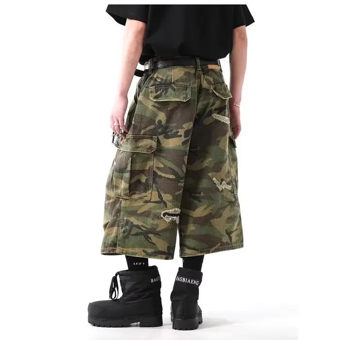 Shorts cargo en jean camouflage style streetwear américain 2026