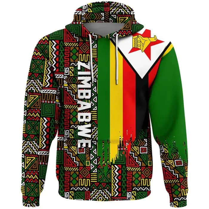 Zimbabwe Feel Map Graphic PVD National Emblem Hoodie for Men