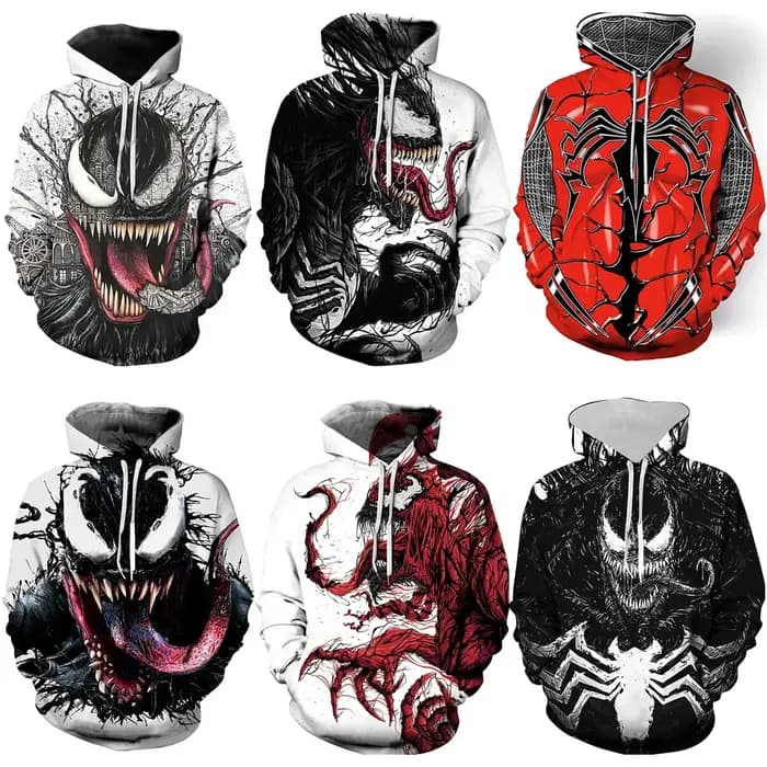Venom Villain-Sweat à capuche à manches longues imprimé en 3D pour hommes