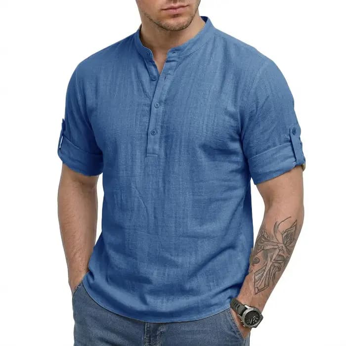 Nouvelle Chemise en Lin à Manches Longues pour Homme