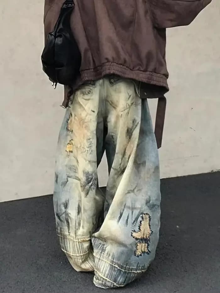 Pantalon en Denim brodé de Style American Street Destruction
