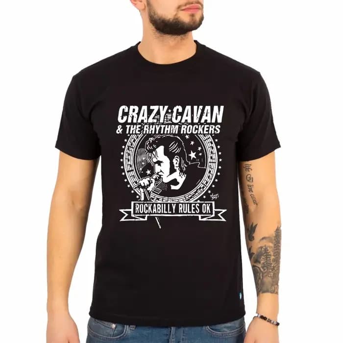 Populaire CRAZY CAVAN Concer Band hommes T-Shirt noir style rockabilly tissu pour homme vintage Ropa Hombre vêtements