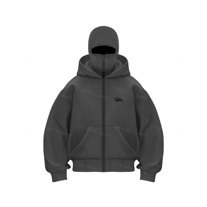 Nouveaux hommes cagoule sweat à capuche zippé hiver chaud sweat-shirt décontracté avec masque facial