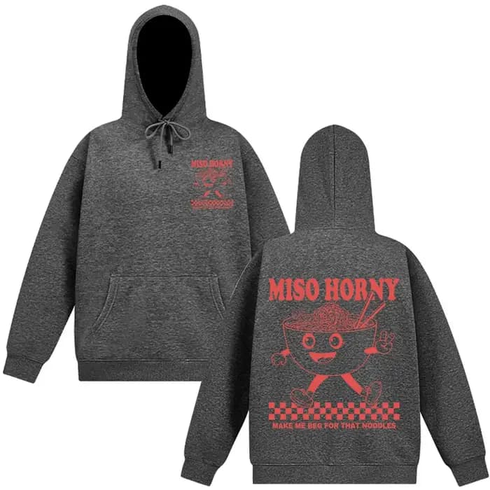 Miso Horny Ramen drôle Meme sweat à capuche hommes femmes mode Harajuku sweat automne et hiver Hip-hop Super ample Vintage pull