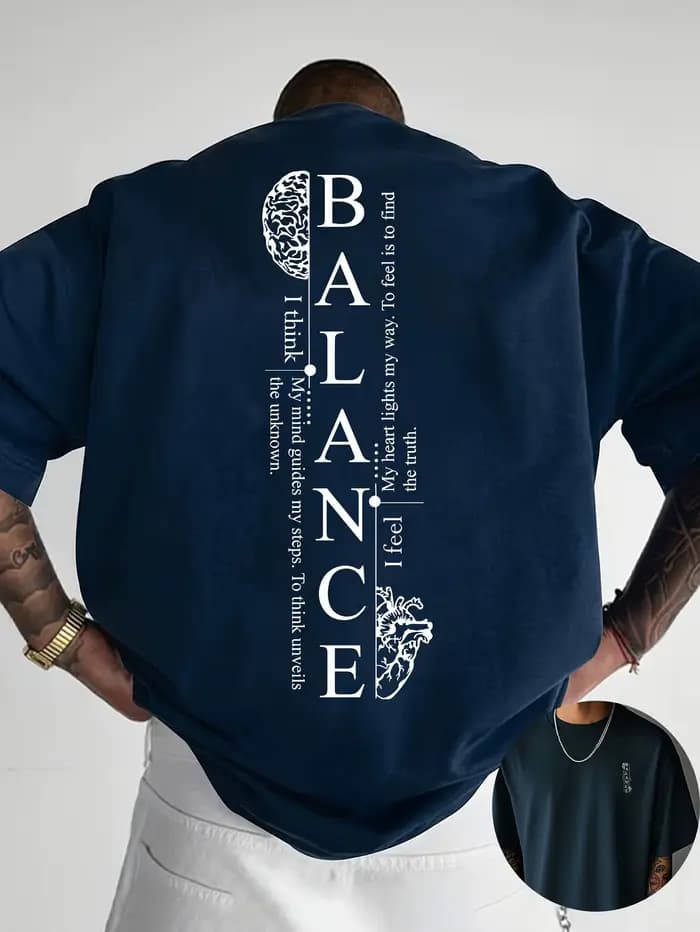 T-shirt pour homme en coton doux 100% de qualité supérieure avec impression typographique verticale Red Balance