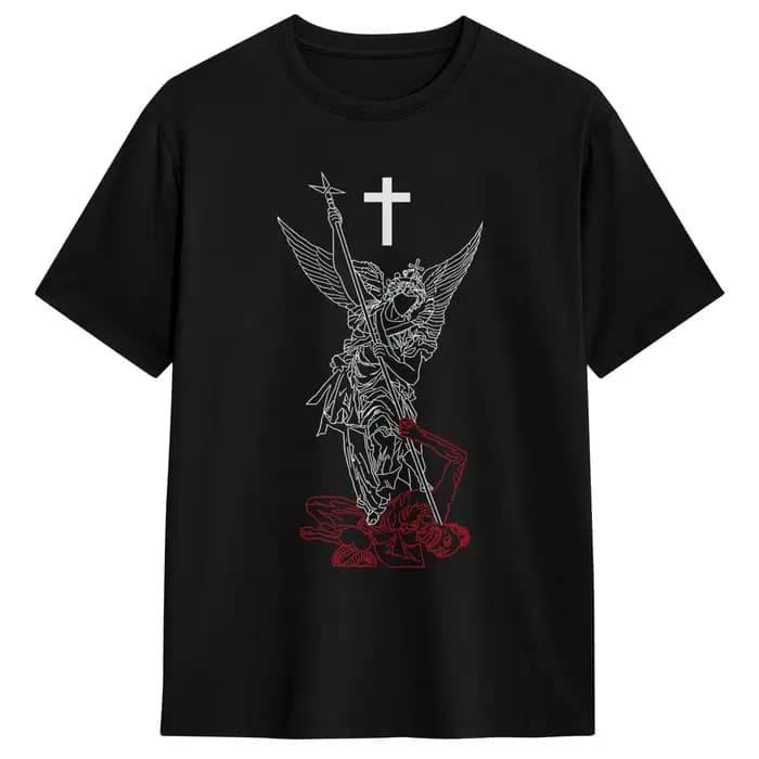 T-shirt Saint Michel l'archange vainquant Satan Warrior Faith, t-shirt drôle en coton pour hommes, c