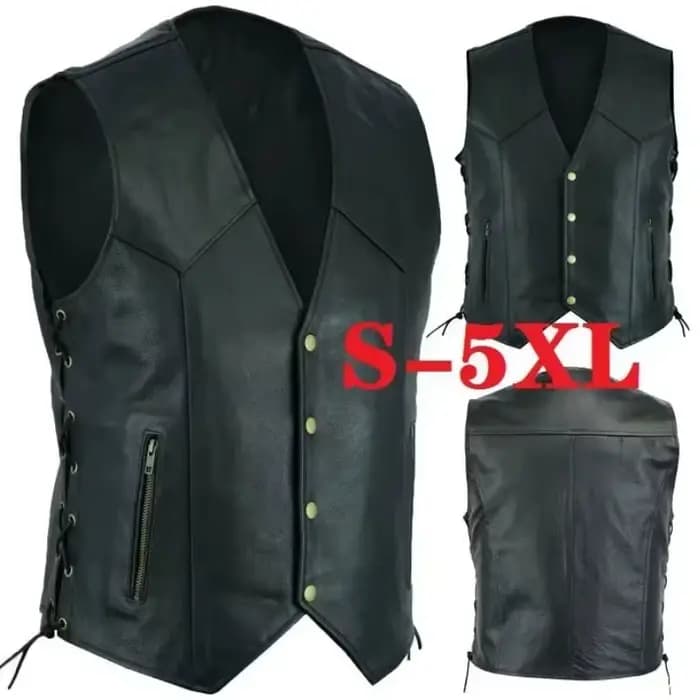 Gilet en cuir Punk mode manteau décontracté moto gilet hommes solide gilet flotte