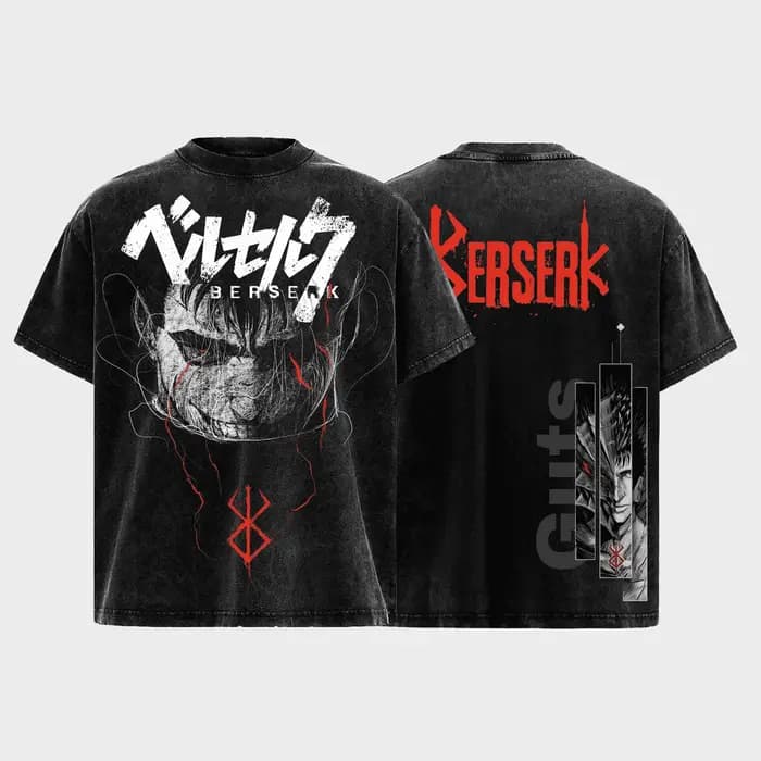 T-shirt Berserk Guts gothique Y2k vintage délavé surdimensionné pour hommes