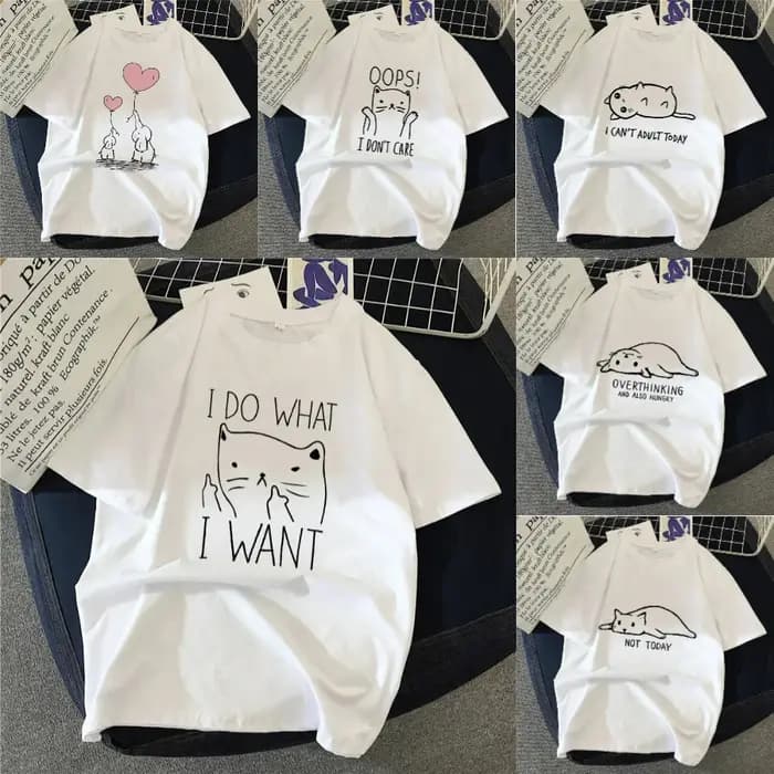Femmes T-Shirt dessin animé chat groupe imprimé