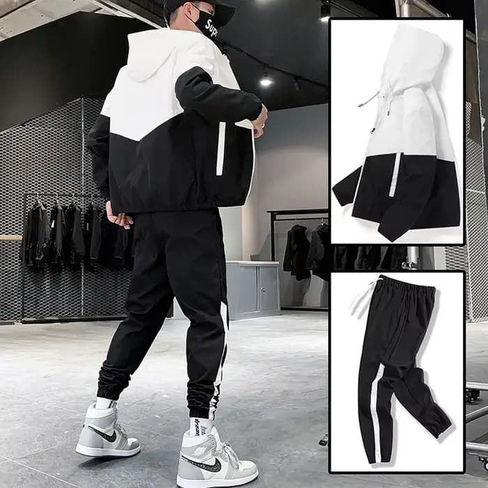 Ensemble de survêtement décontracté pour homme 2026 – Veste à capuche et pantalon de jogging 2 pièces – Tenue de sport Hip Hop pour la course
