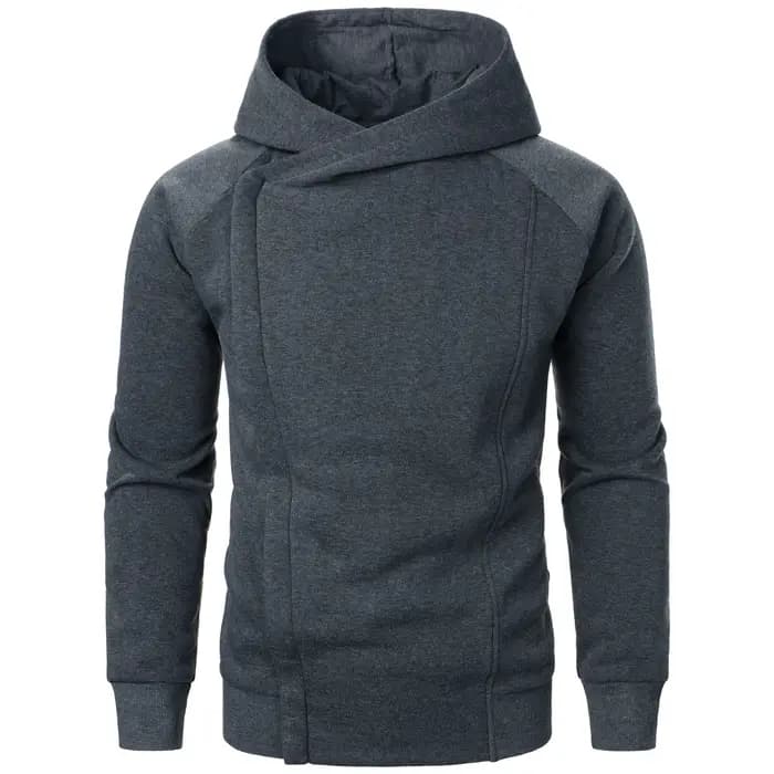 Haut à capuche de couleur unie pour hommes, manches longues, fermeture éclair latérale, automne et h